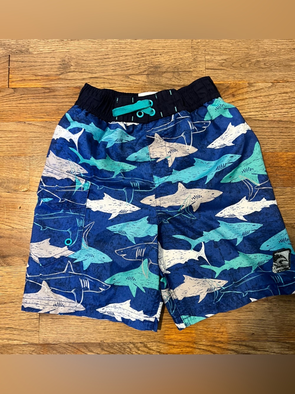 Boys Shark Print Swim Trunks Blue 5/6